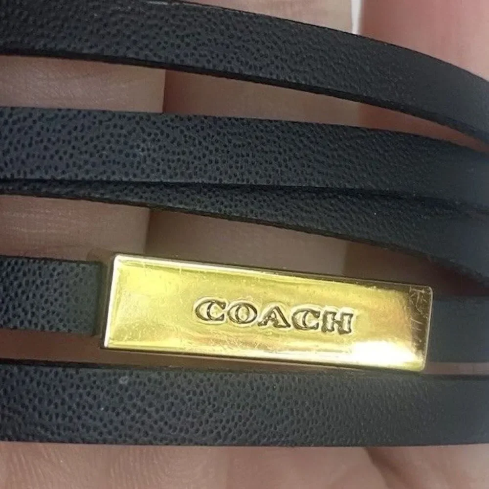 COACH Black Multi-Wrap Leather Bracelet Gold-Tone Hardware Band Bangle Jewelry